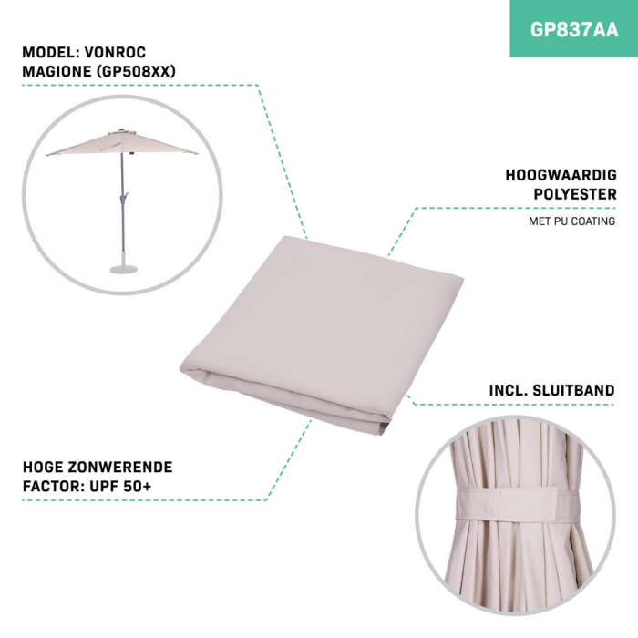 Replacement Canopy - 270x135cm - For Balcony Parasol Magione GP508XX | Beige
