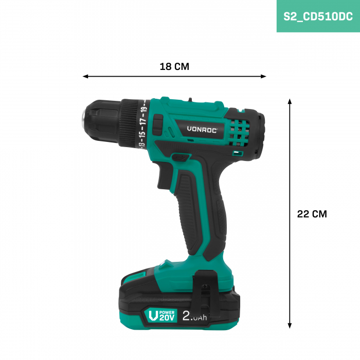 Cordless Drill 20V | Incl. 2x 2.0Ah batteries and charger