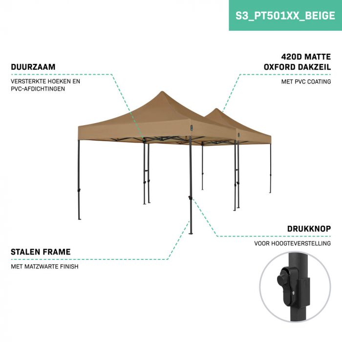 Easy-Up Party Tent – 6x3 m | Set incl. 2x Party Tent and 1x Connection Kit - Beige