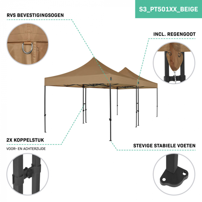 Easy-Up Party Tent – 6x3 m | Set incl. 2x Party Tent and 1x Connection Kit - Beige