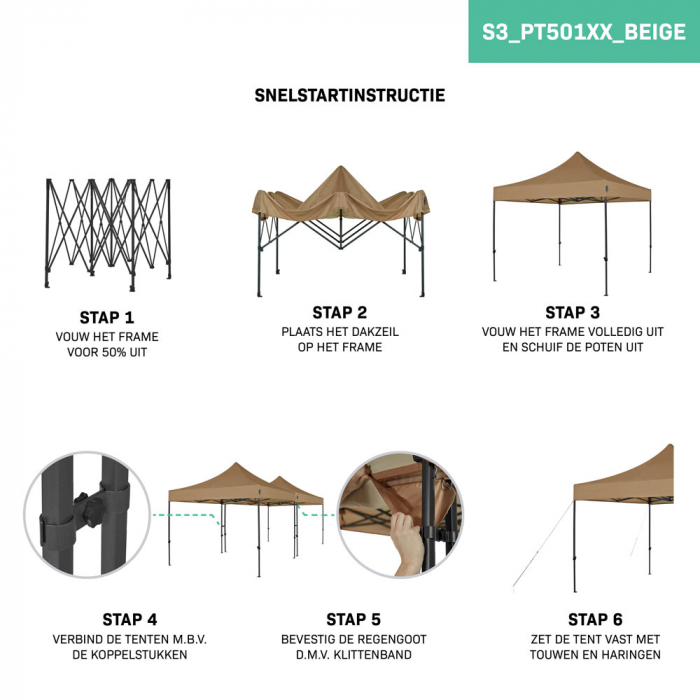 Easy-Up Party Tent – 6x3 m | Set incl. 2x Party Tent and 1x Connection Kit - Beige