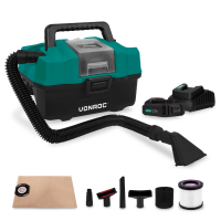 VONROC Compacte alleszuiger 20V – 2.0Ah | Incl. Accessoires, 2 accu’s en snellader